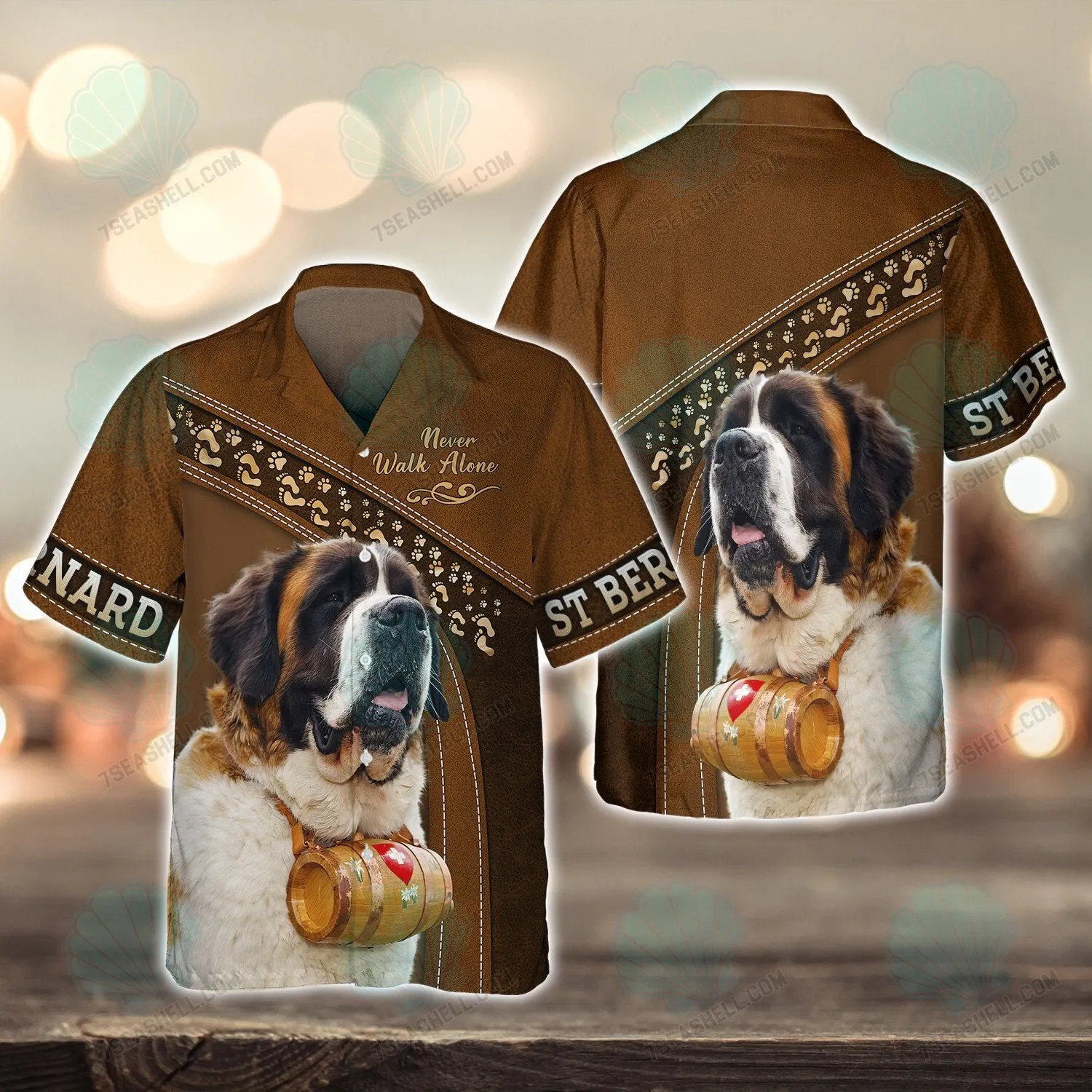 Saint Bernard Love Brown Never Walk Alone 3D Full Print Shirts, Christmas Dog Memorial Gifts for loss of Dog