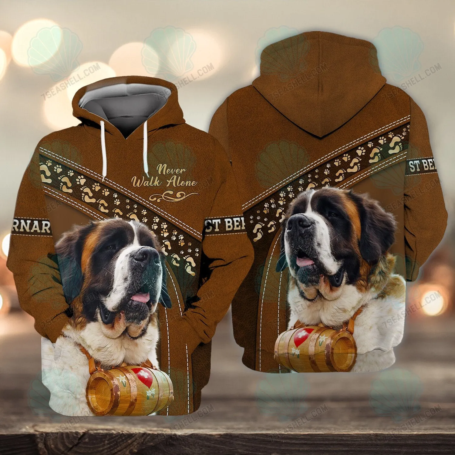 Saint Bernard Love Brown Never Walk Alone 3D Full Print Shirts, Christmas Dog Memorial Gifts for loss of Dog