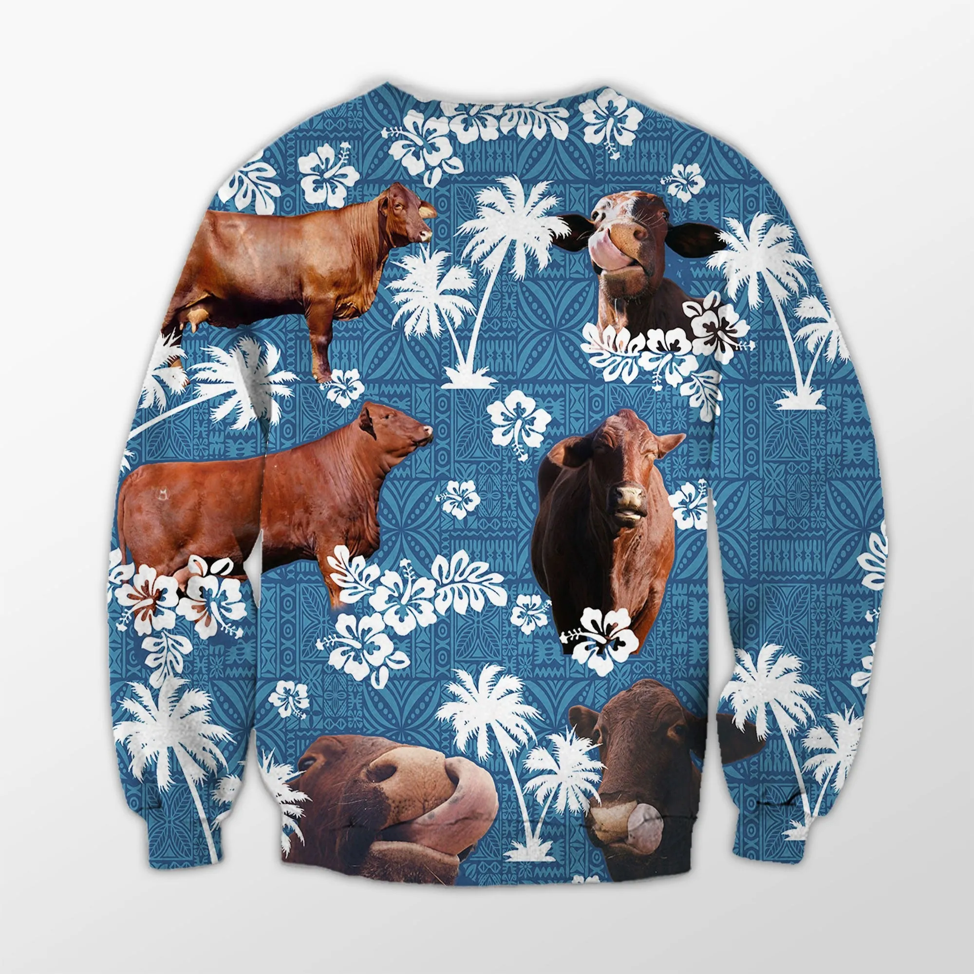 Santa Gertrudis Tropical Flower Blue Tribal 3D Crewneck Christmas Sweatshirt