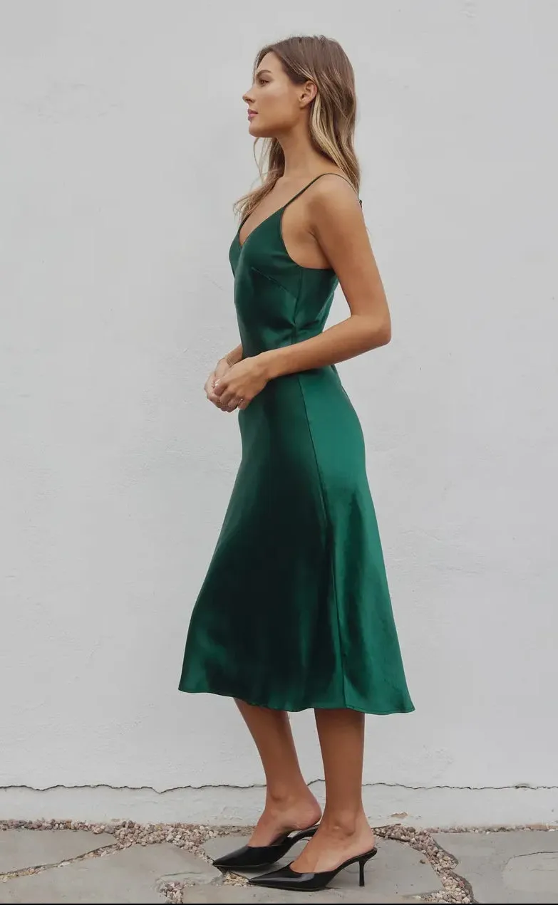 Satin Green Midi Slip Dress