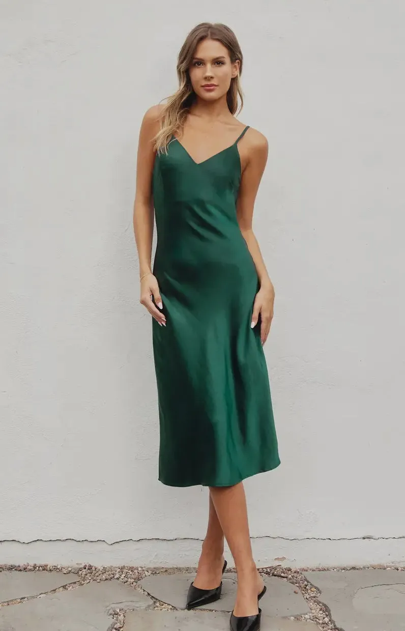 Satin Green Midi Slip Dress