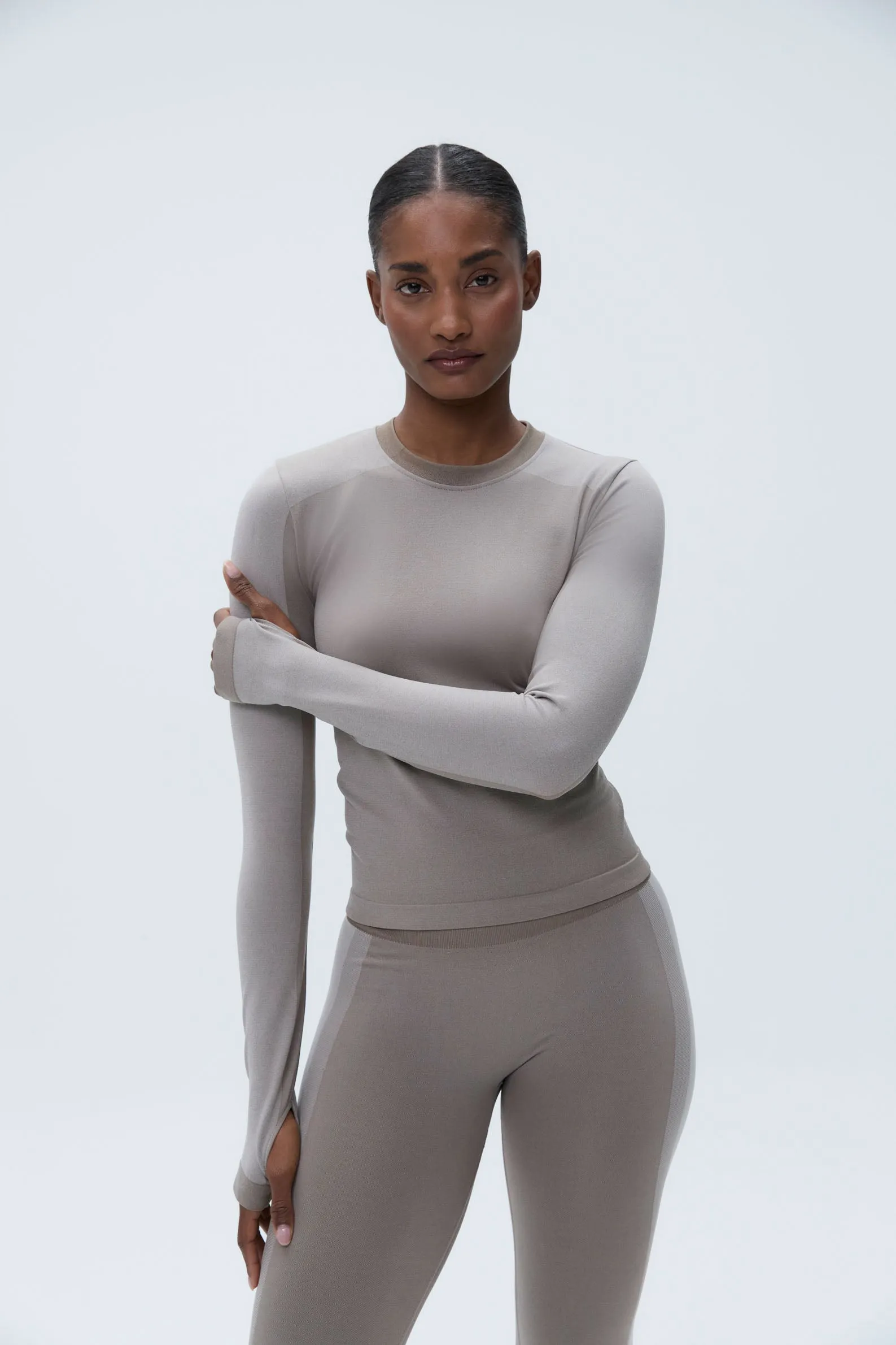 Seamless Base Layer Long Sleeve Top - Brown