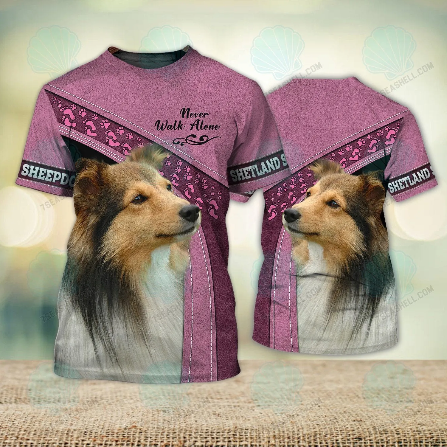 Shetland Sheepdogs Love Pink Never Walk Alone 3D Full Print Christmas Shirts