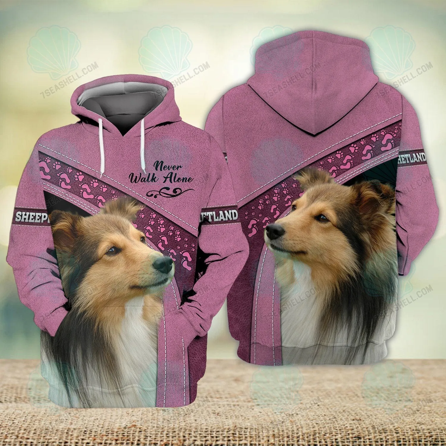 Shetland Sheepdogs Love Pink Never Walk Alone 3D Full Print Christmas Shirts