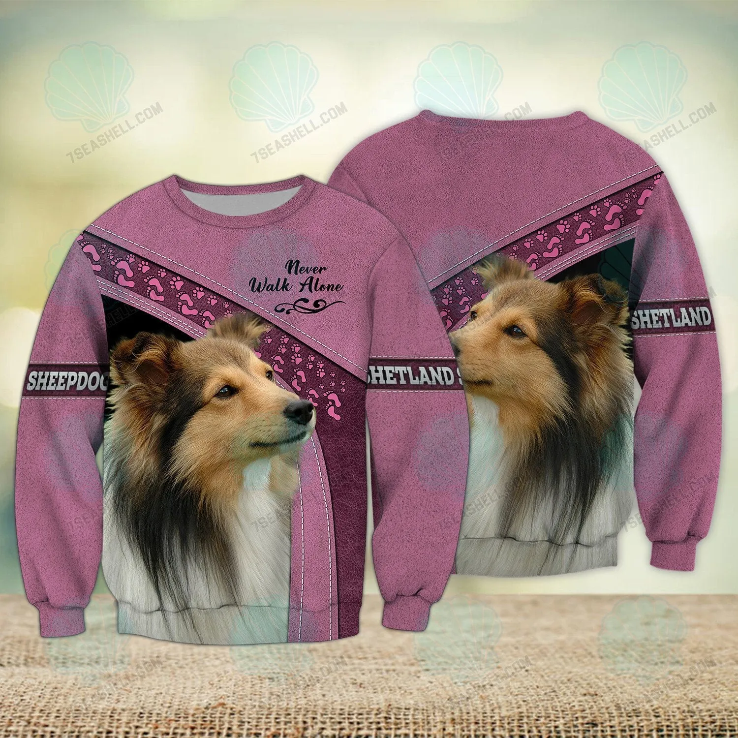 Shetland Sheepdogs Love Pink Never Walk Alone 3D Full Print Christmas Shirts