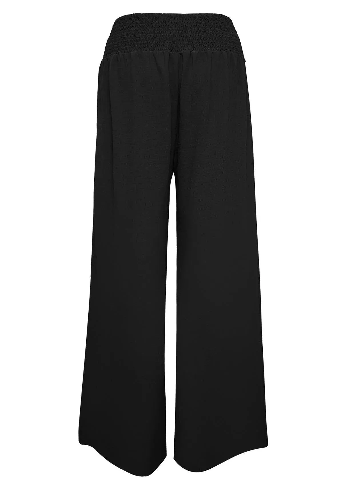 Shirred Elastic Waist High Waist Buttoned Wide Leg Pants