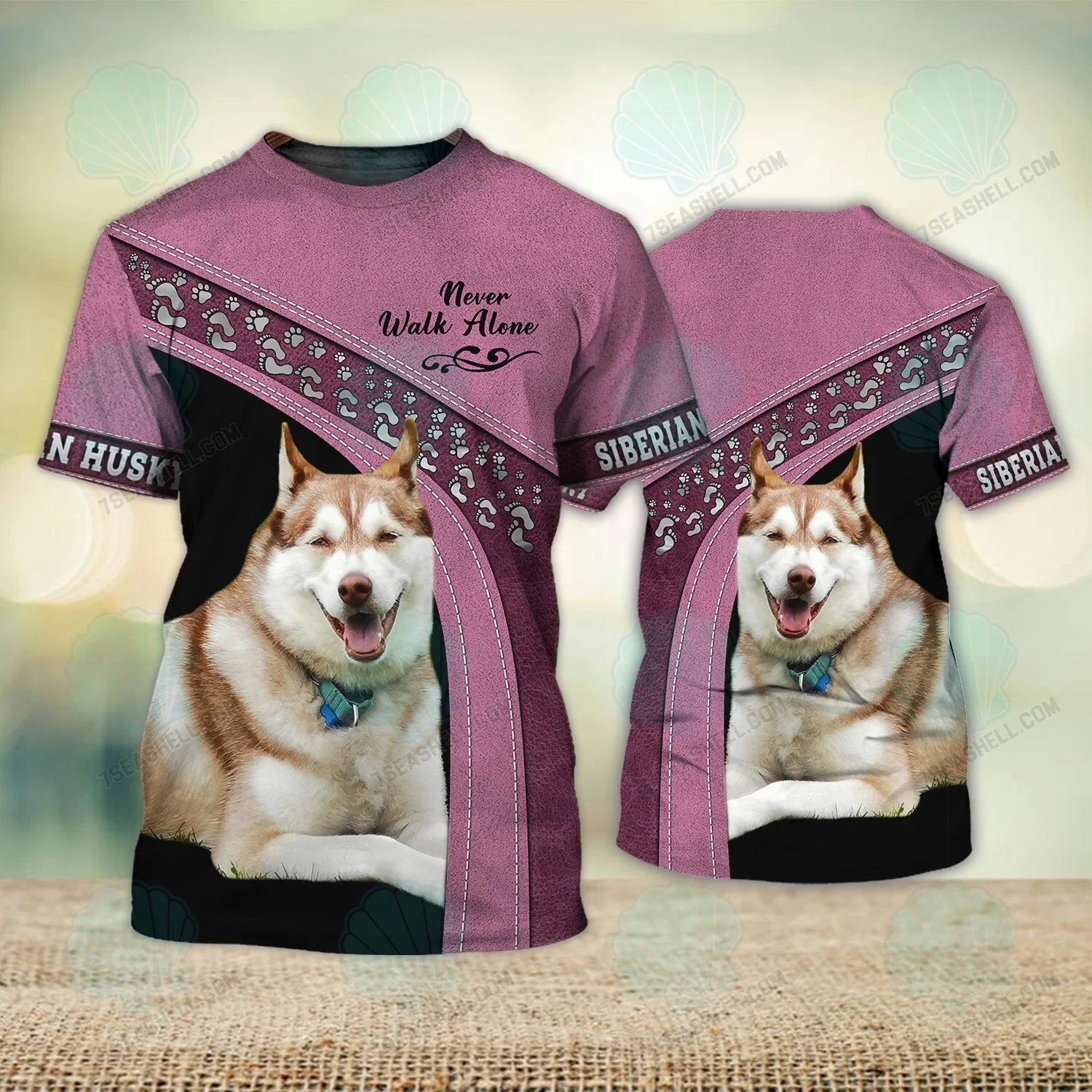 Siberian Husky Love Pink Never Walk Alone 3D Full Print Shirts, Christmas Dog Memorial Gifts for loss of Dog