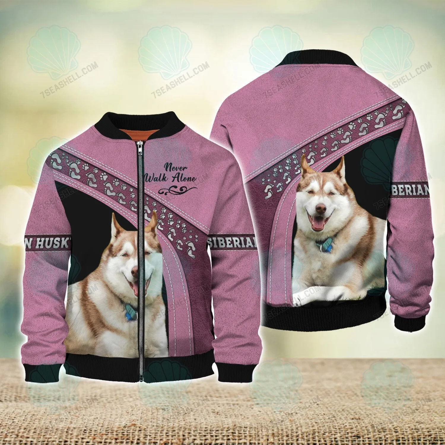 Siberian Husky Love Pink Never Walk Alone 3D Full Print Shirts, Christmas Dog Memorial Gifts for loss of Dog