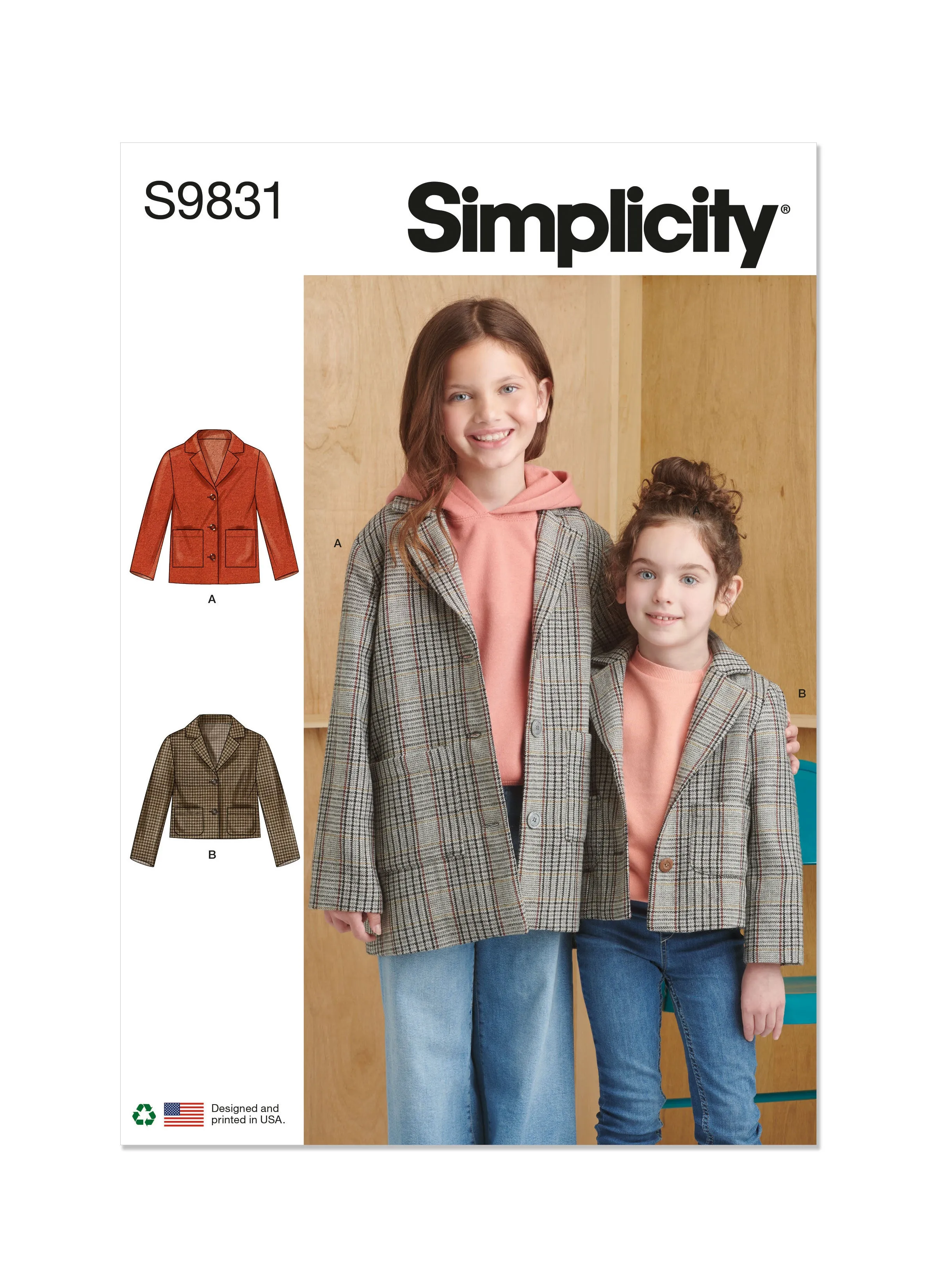 Simplicity Sewing Pattern S9831 CHILDREN'S AND GIRLS' JACKET IN TWO LENGTHS