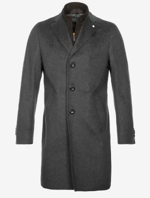 Single Breast Wool And Cashmere Blend Overcoat Charcoal