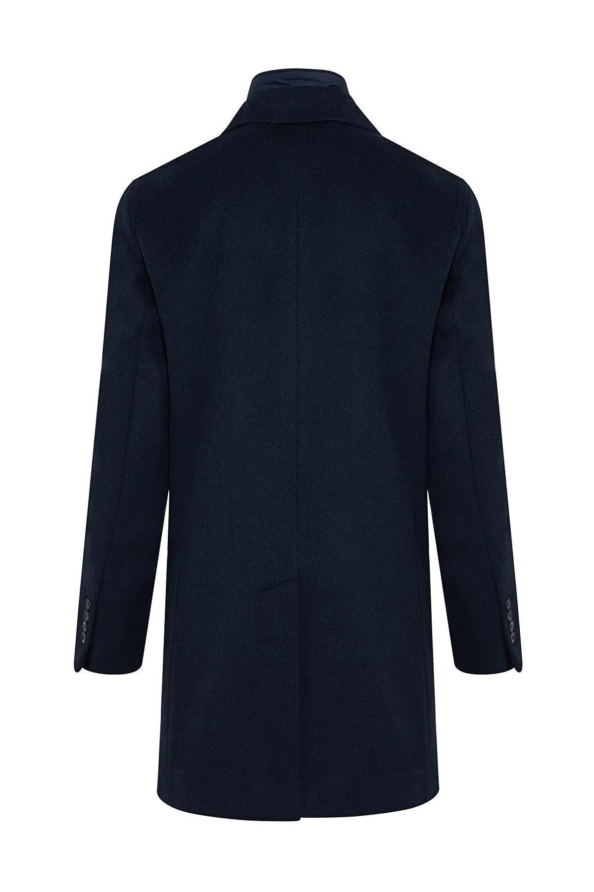 Slim Fit Cachet Notch Lapel Enamel Blue Wool Blend Overcoat