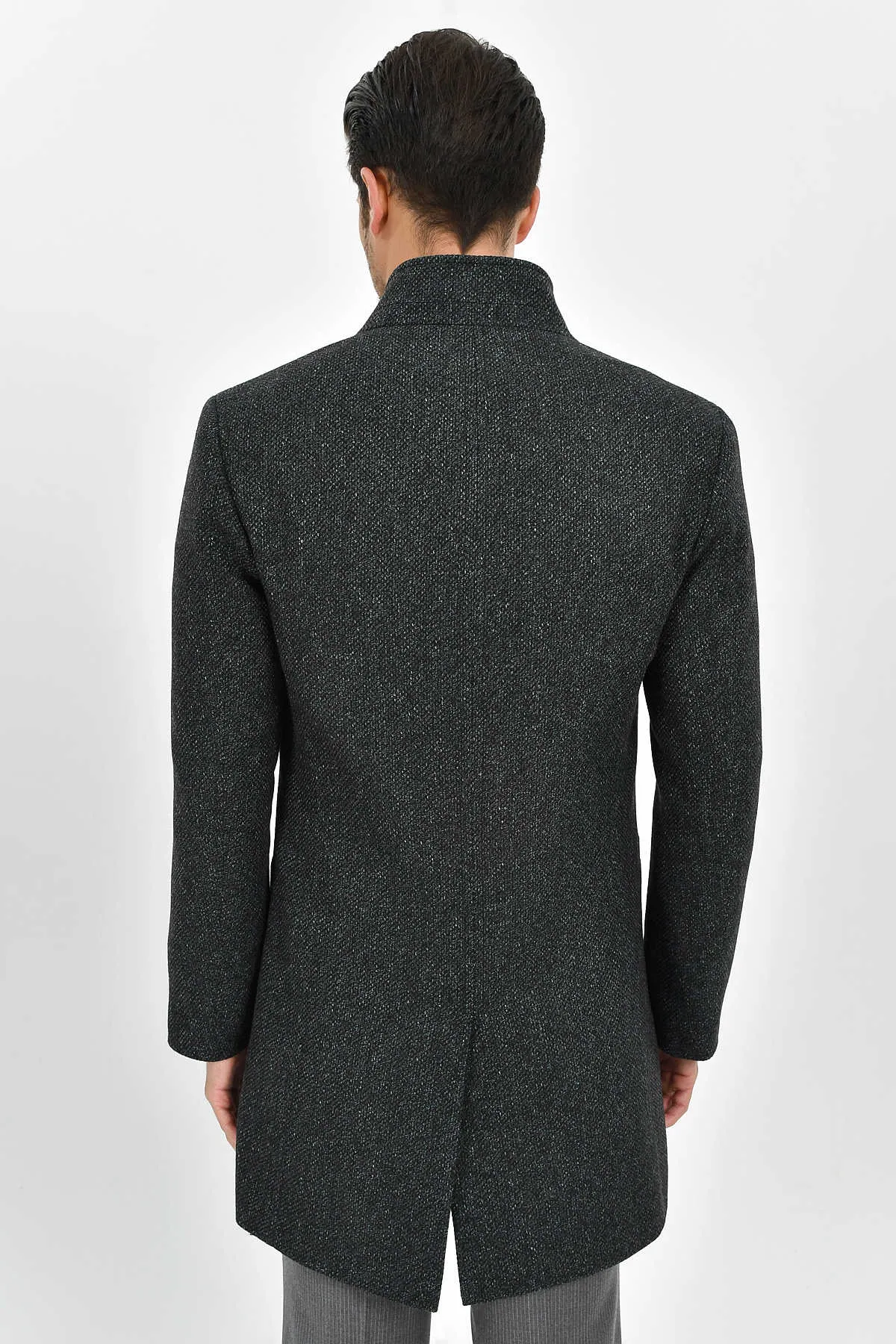 Slim Fit Notch Lapel Madrid Wool Light Gray Overcoat, Gray D.