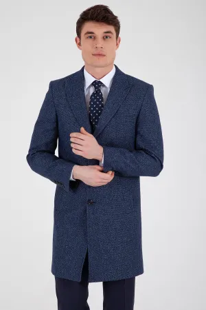 Slim Fit Notch Lapel Rotterdam Wool Navy Overcoat, Navy D.