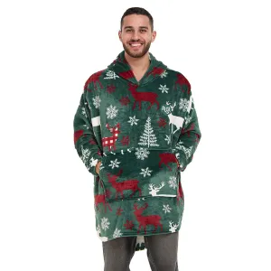 Snuggs Blanket Hoodie Green Deer Christmas