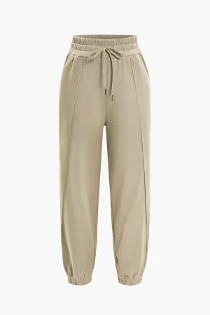 Solid High-Waist Drawstring Pants