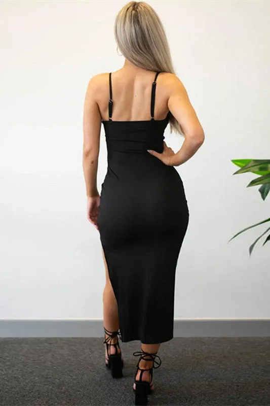 Spaghetti Strap Cut Out Backless Maxi Corset Dress