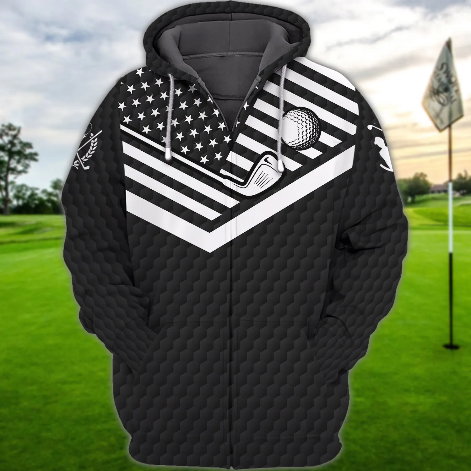 Swing Swear Drink Repeat Black Golf Pattern 3D Sweatshirt Hoodie, Christmas Shirt for Golfer