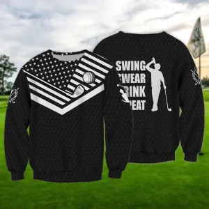 Swing Swear Drink Repeat Black Golf Pattern 3D Sweatshirt Hoodie, Christmas Shirt for Golfer