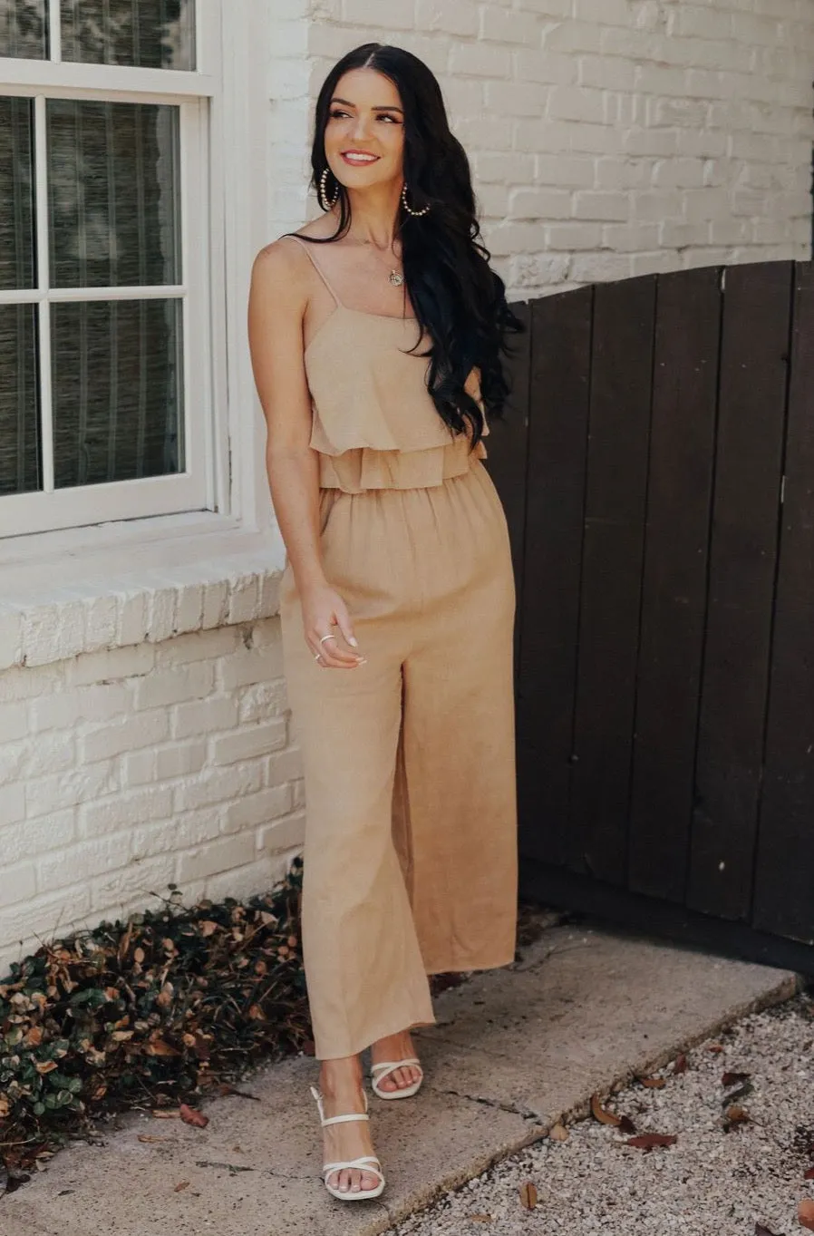 Tan Ruffle Jumpsuit