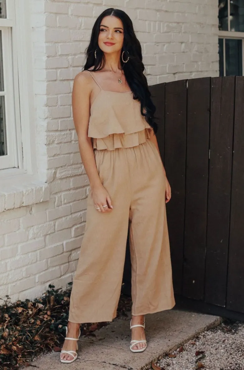 Tan Ruffle Jumpsuit