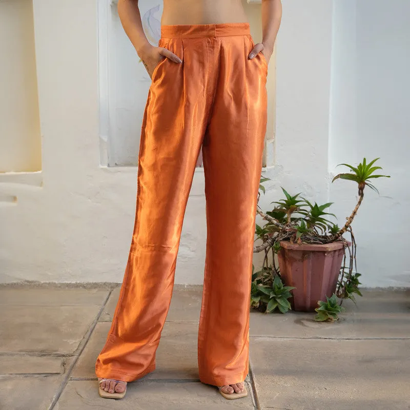 Tencel Co Ord Set For Women | Blazer, Top & Pant  | High Waist | Orange