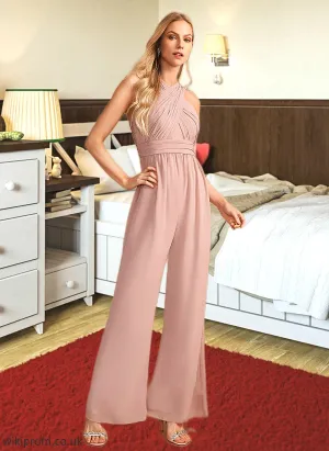 Teresa Jumpsuit/Pantsuit High Neck Floor-Length Bridesmaid Dress With Pleated SWKP0012888