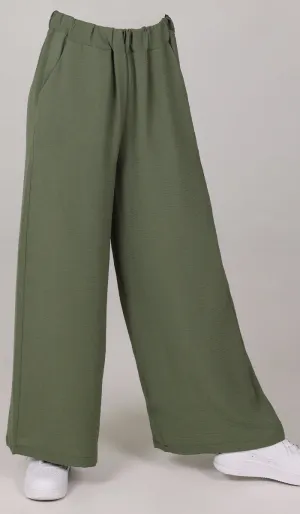 Tina Loose Stretch Wide Leg Pants - Olive - Final Sale