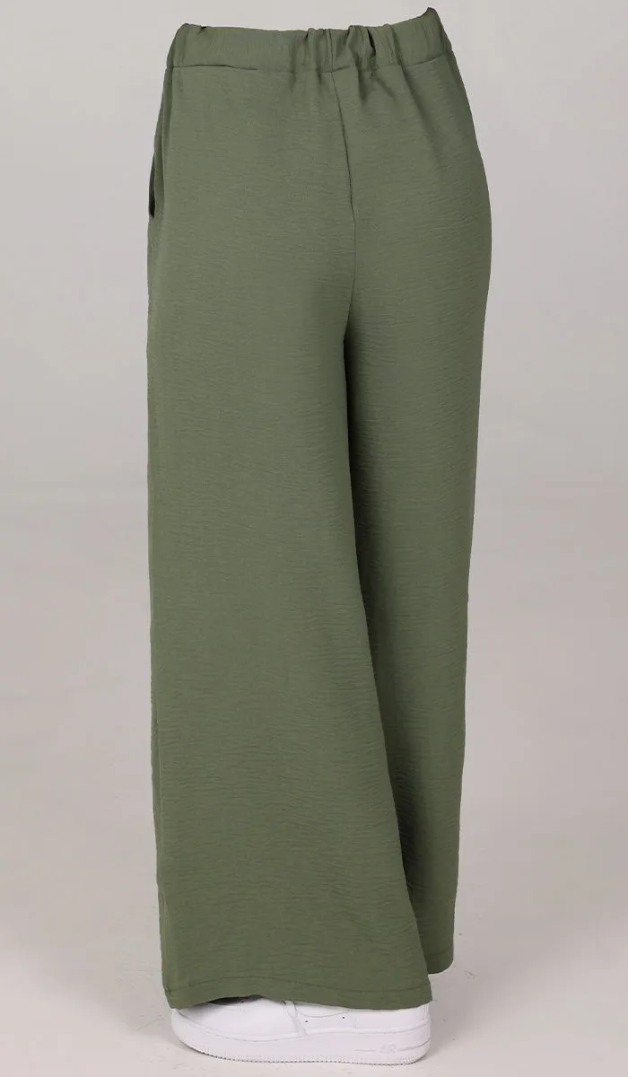 Tina Loose Stretch Wide Leg Pants - Olive - Final Sale