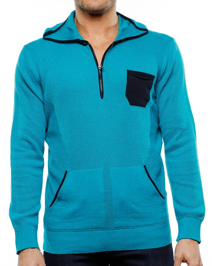 Turquoise and Black Hoodie, 3/4 Zip