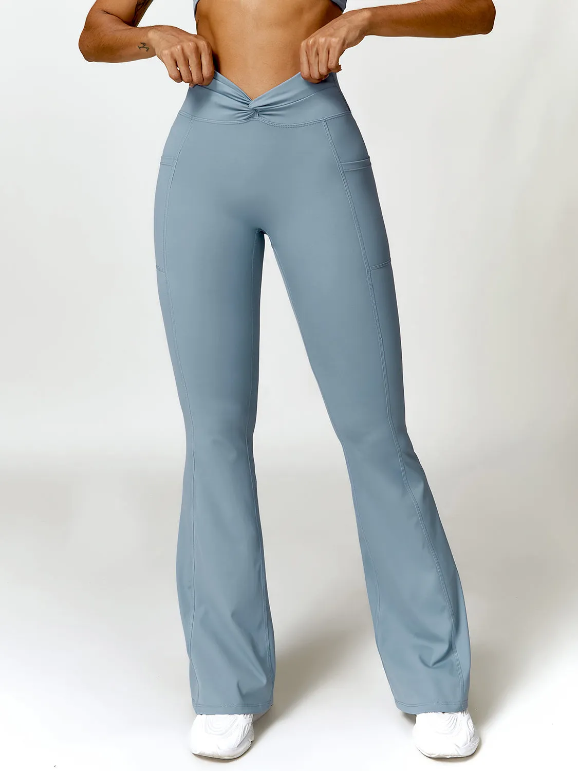 Twisted High Waist Bootcut Active Pants with Pockets