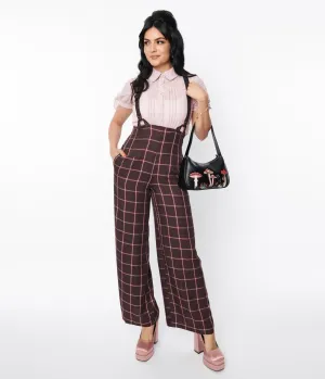 Unique Vintage 1930s Purple & Mauve Plaid High Waist Suspender Pants