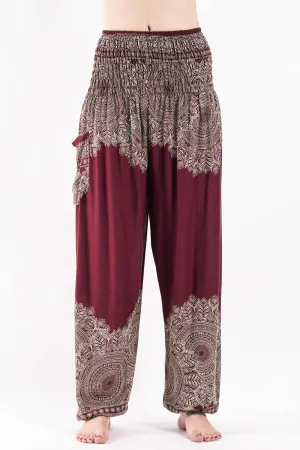 Unisex Floral Mandalas Harem Pants in Maroon