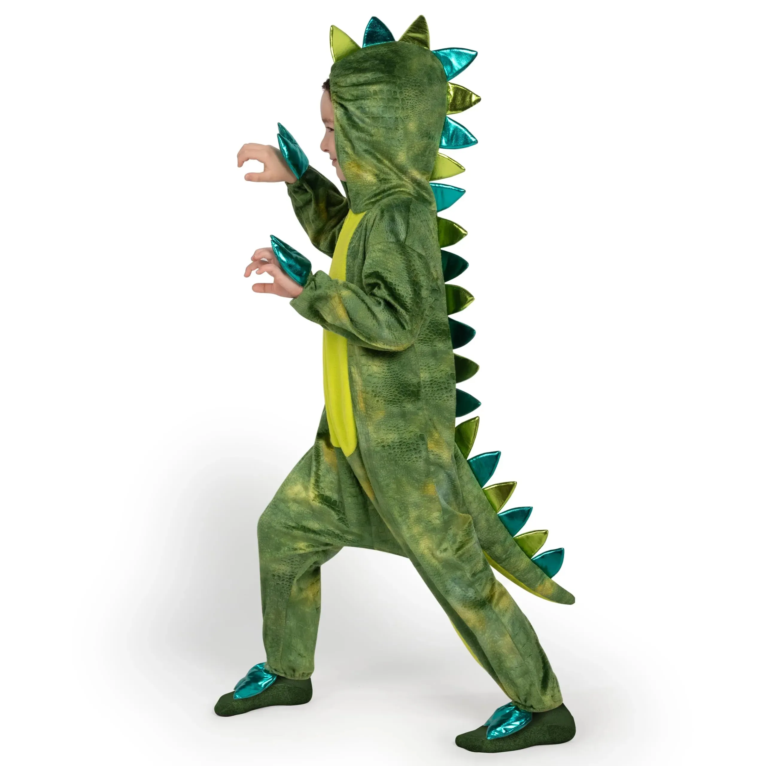 Unisex Shining Dinosaur jumpsuit Pajama for Kids Zip-Up Green T-rex Hooded Jumpsuit Halloween