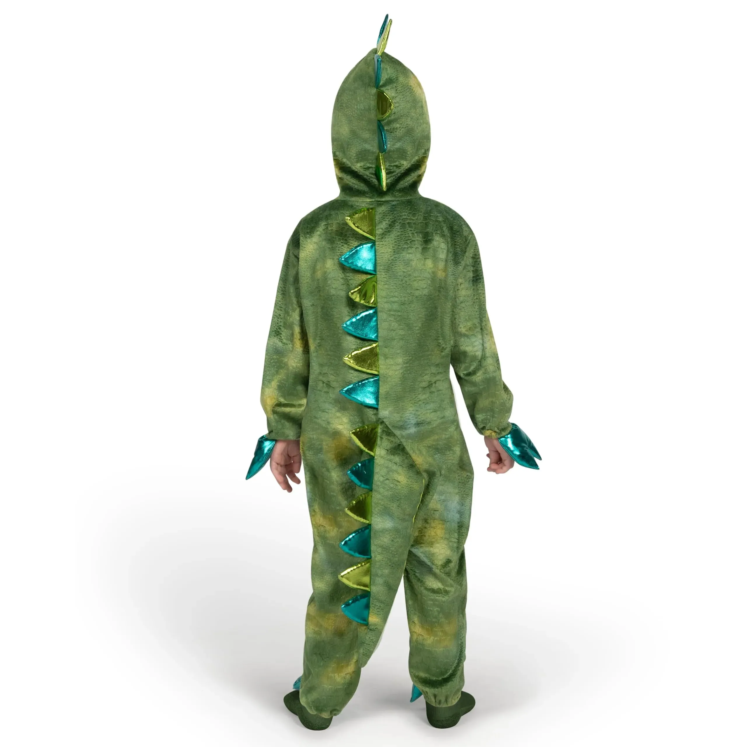 Unisex Shining Dinosaur jumpsuit Pajama for Kids Zip-Up Green T-rex Hooded Jumpsuit Halloween