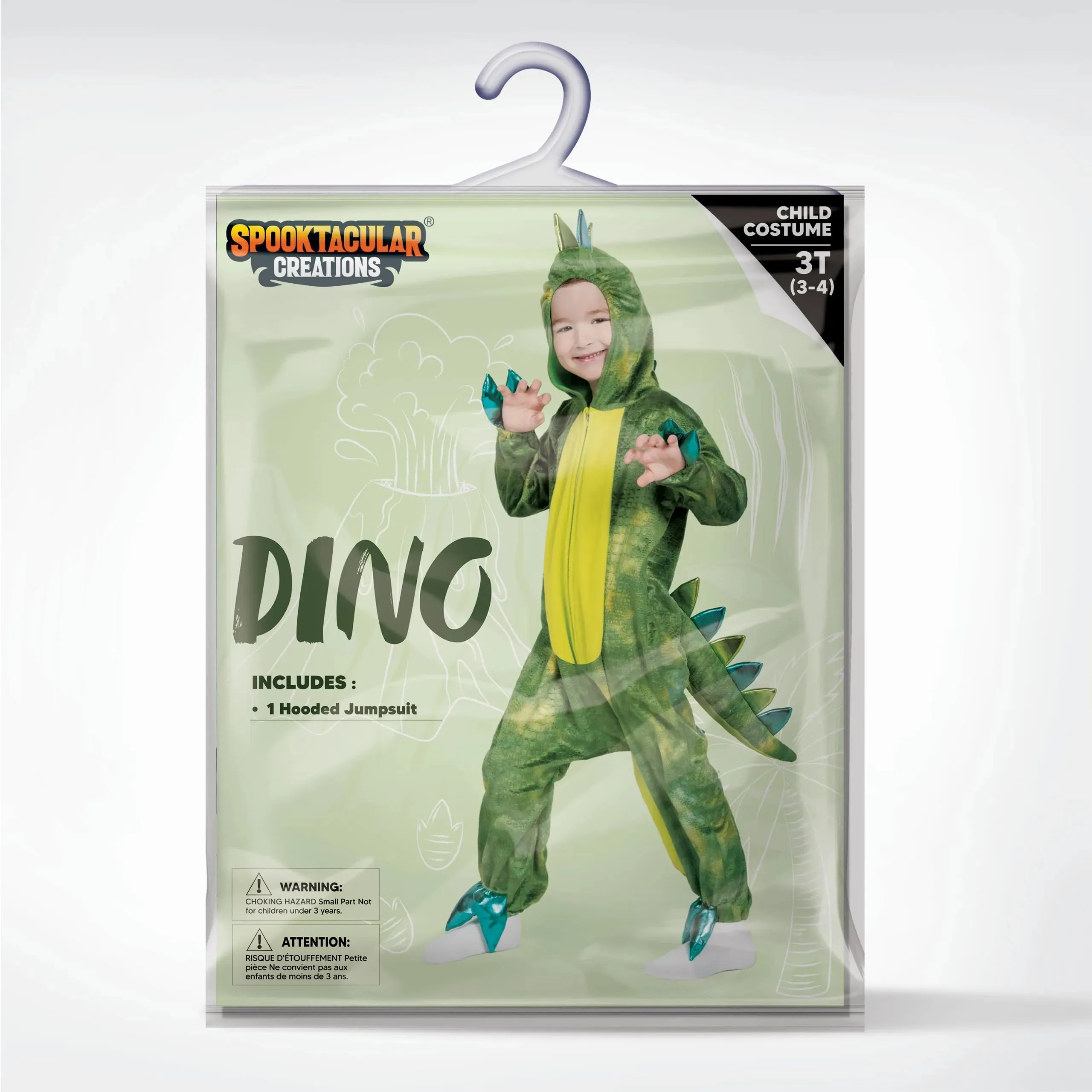 Unisex Shining Dinosaur jumpsuit Pajama for Kids Zip-Up Green T-rex Hooded Jumpsuit Halloween