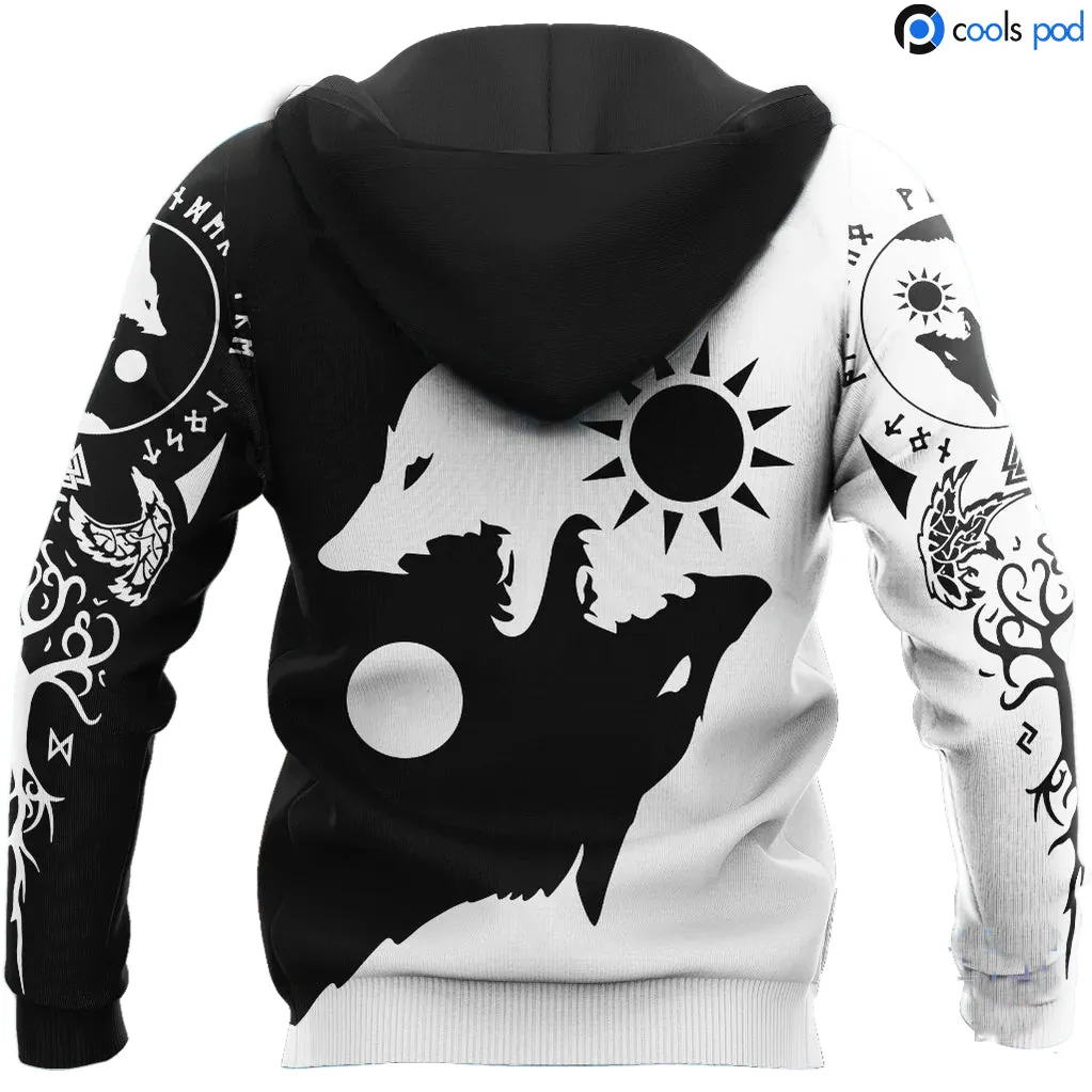 Viking Hoodies For Adults Skoll And Hati 3D All Over Printes Hoodie Men Viking Hoodies