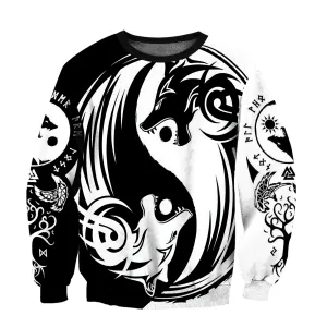 Vikings Wolf Tattoo Warrior Yin Yang 3D Printed Sweatshirt Hoodie Shirts, Christmas Viking Shirt