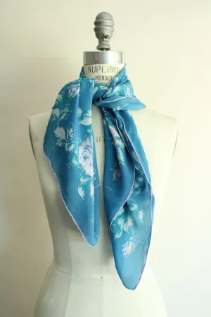 Vintage Blue and Purple Roses Floral Print Scarf