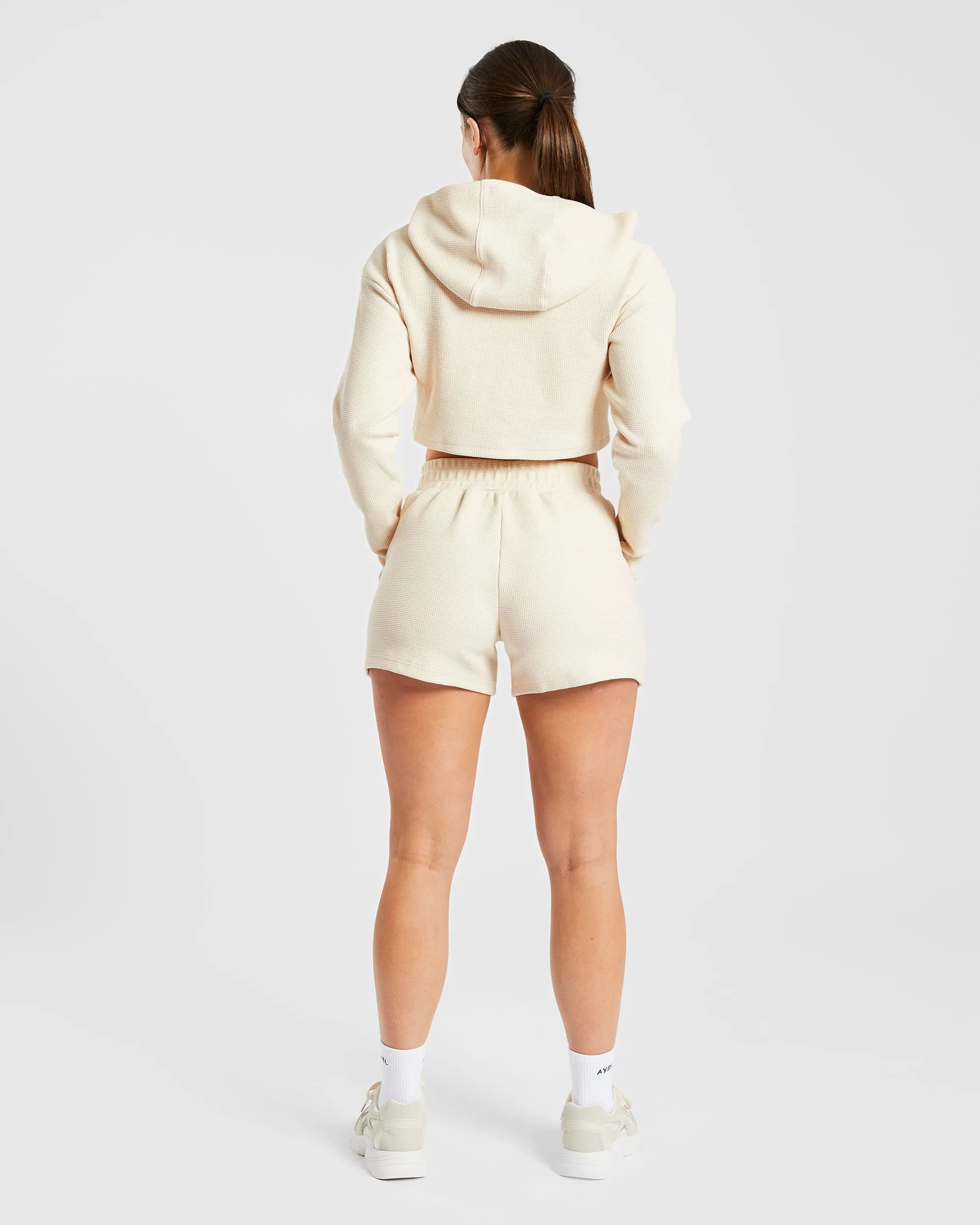 Waffle Crop Hoodie - Beige