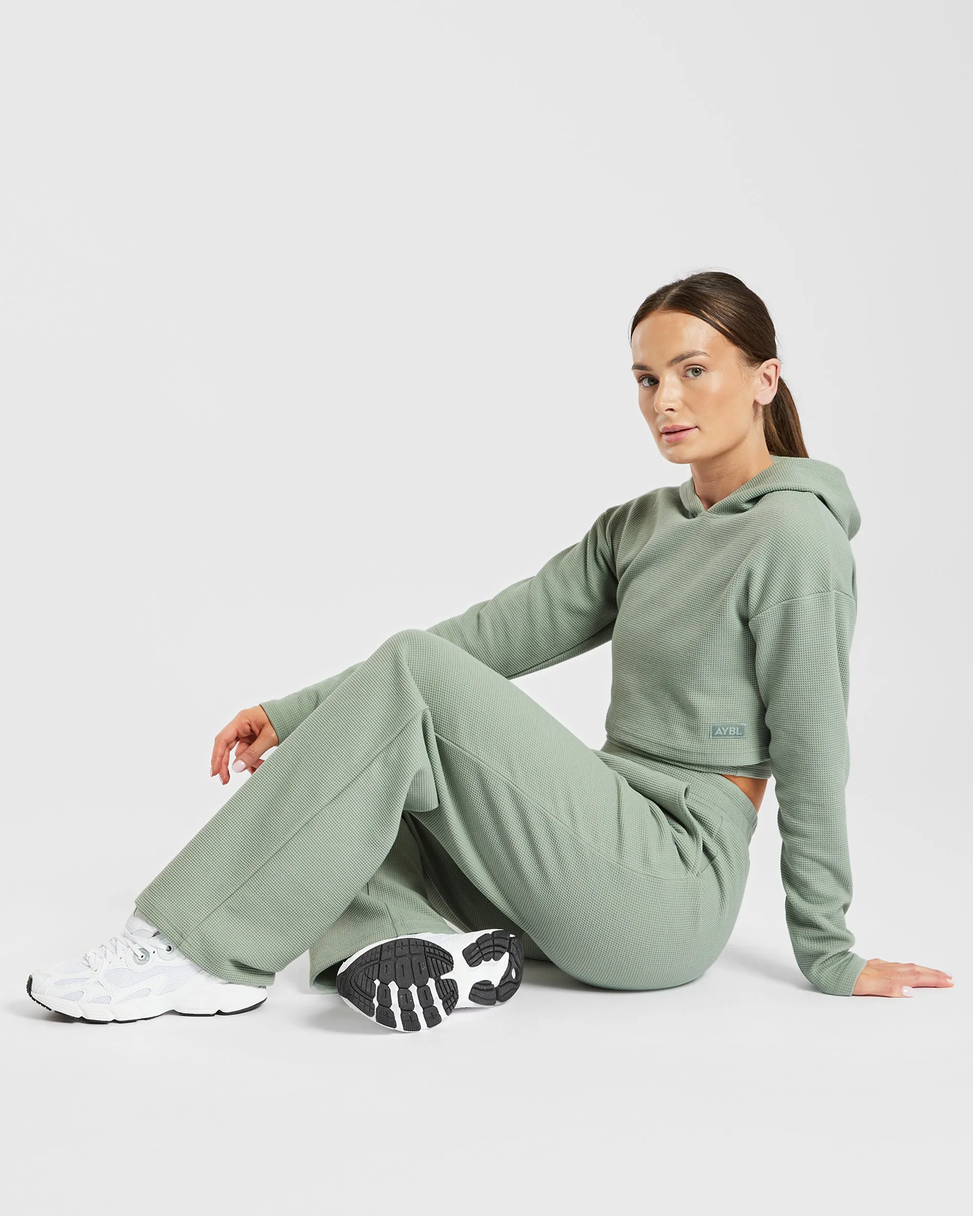 Waffle Crop Hoodie - Sage Green