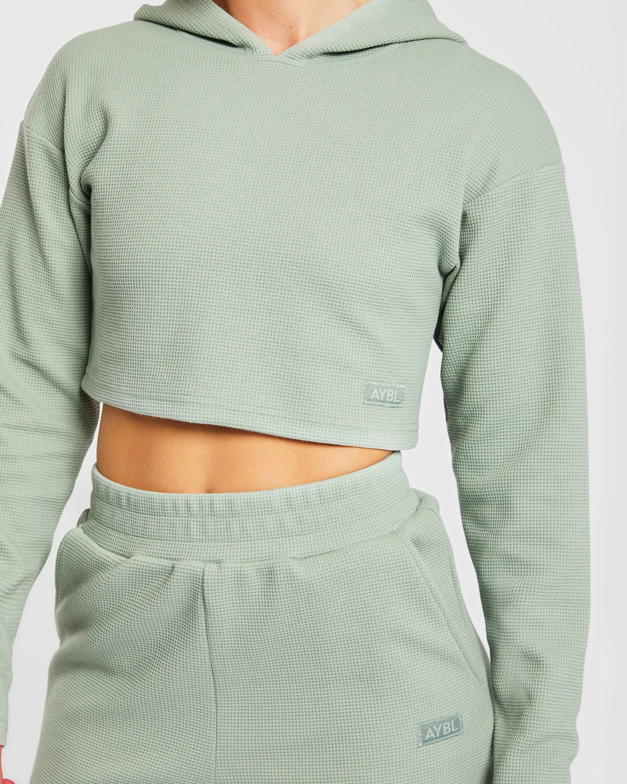 Waffle Crop Hoodie - Sage Green