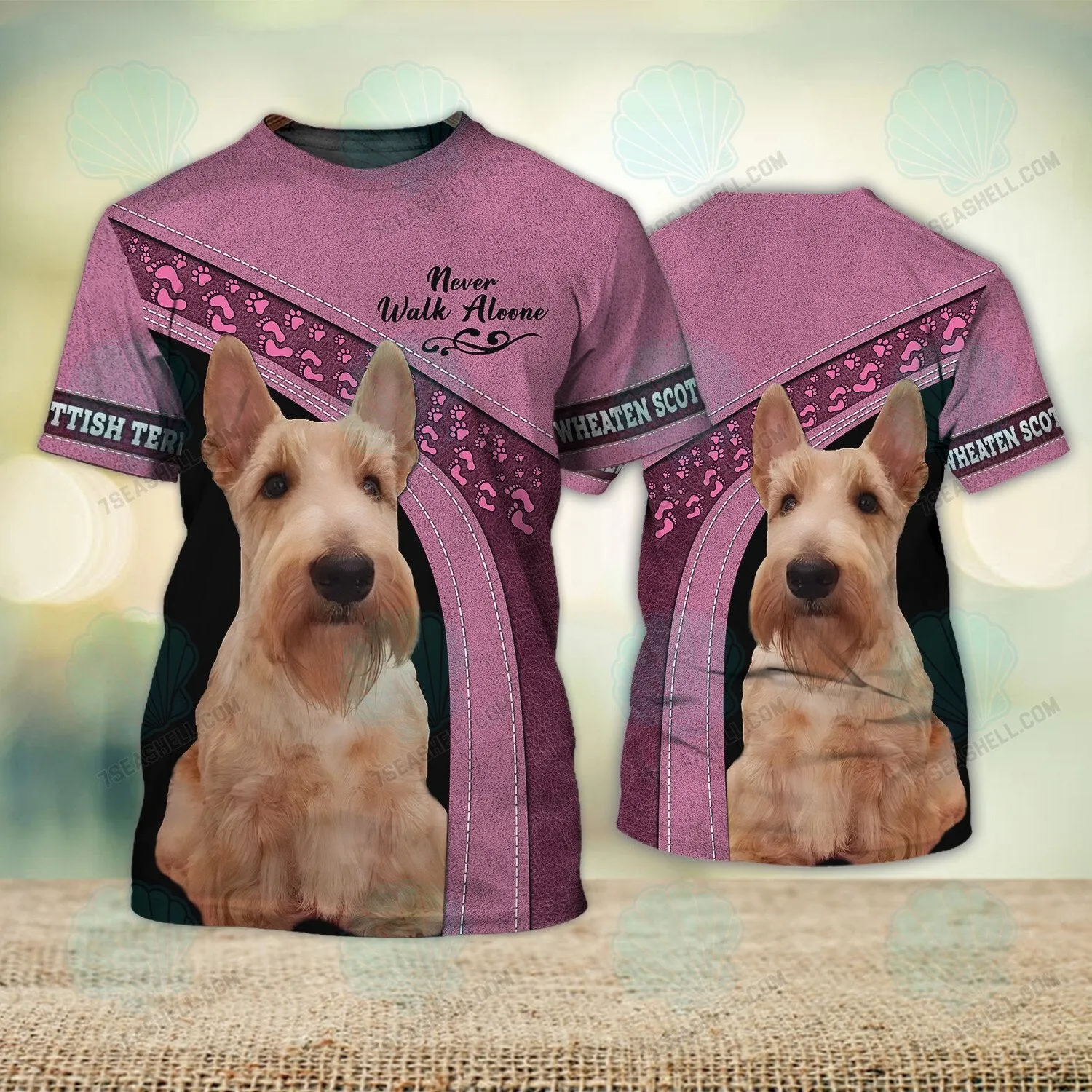 Wheaten Scottish Terrier Love Pink Never Walk Alone Shirt, Christmas Dog Memorial Gifts for loss of Dog