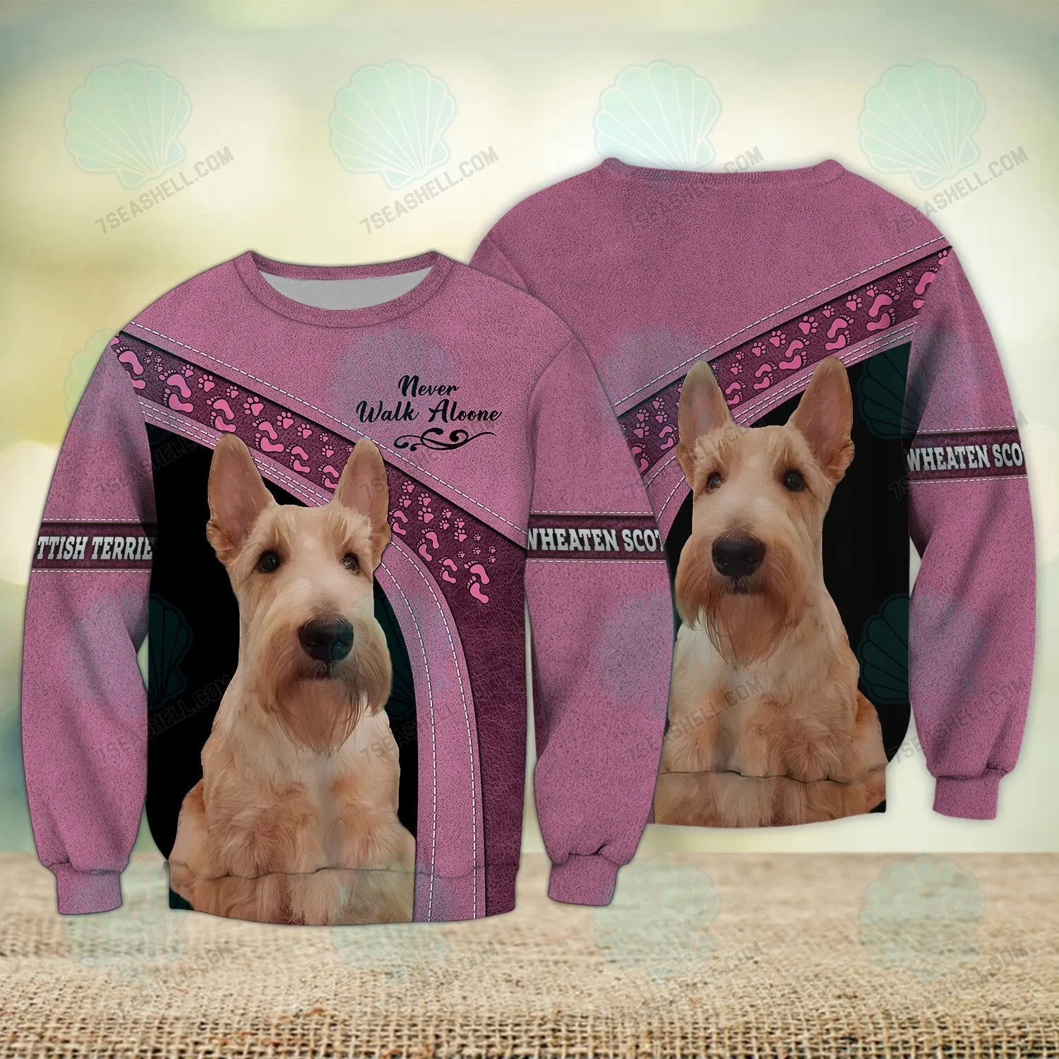 Wheaten Scottish Terrier Love Pink Never Walk Alone Shirt, Christmas Dog Memorial Gifts for loss of Dog