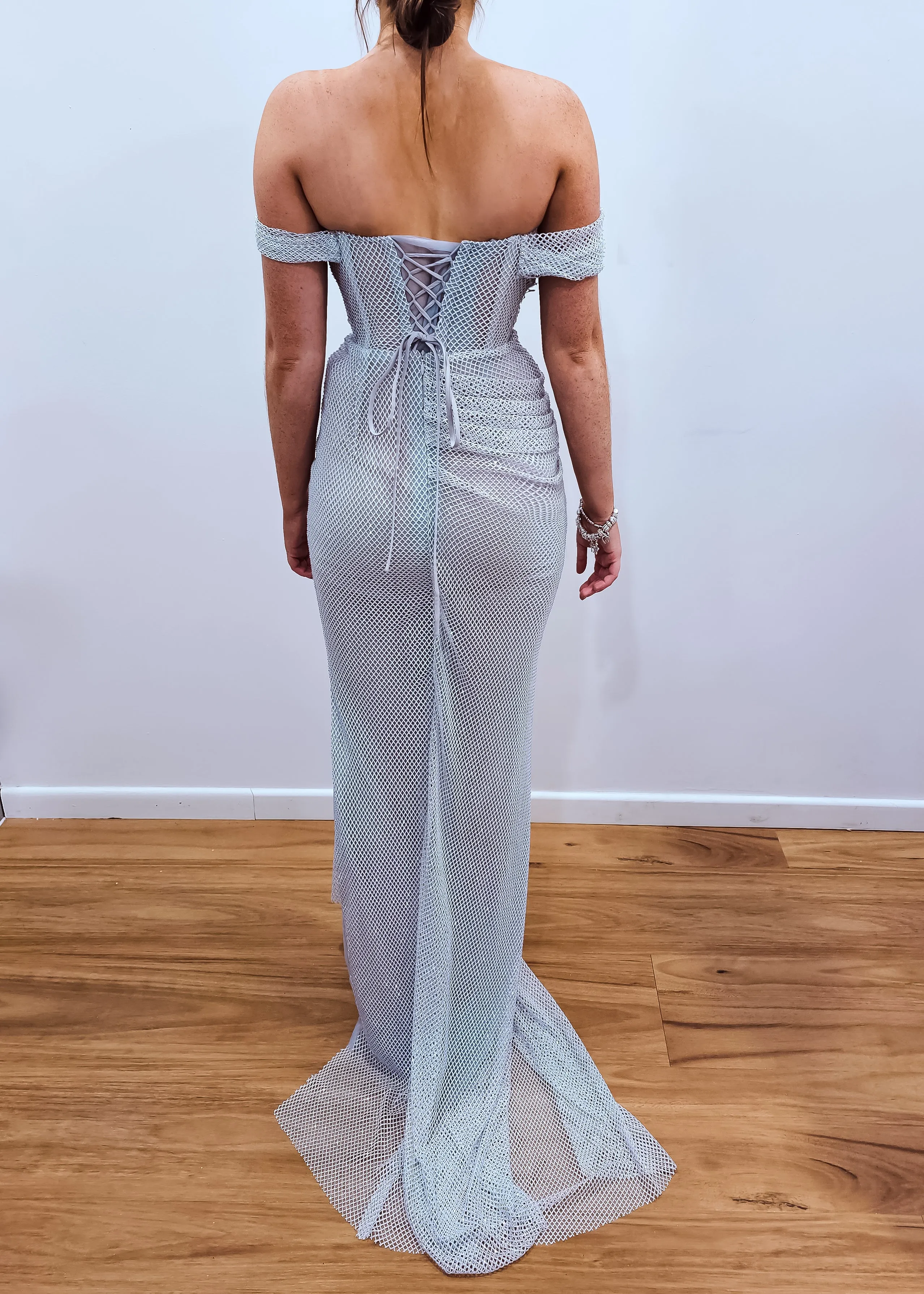 White blue crystal mesh bustier top with crystal details