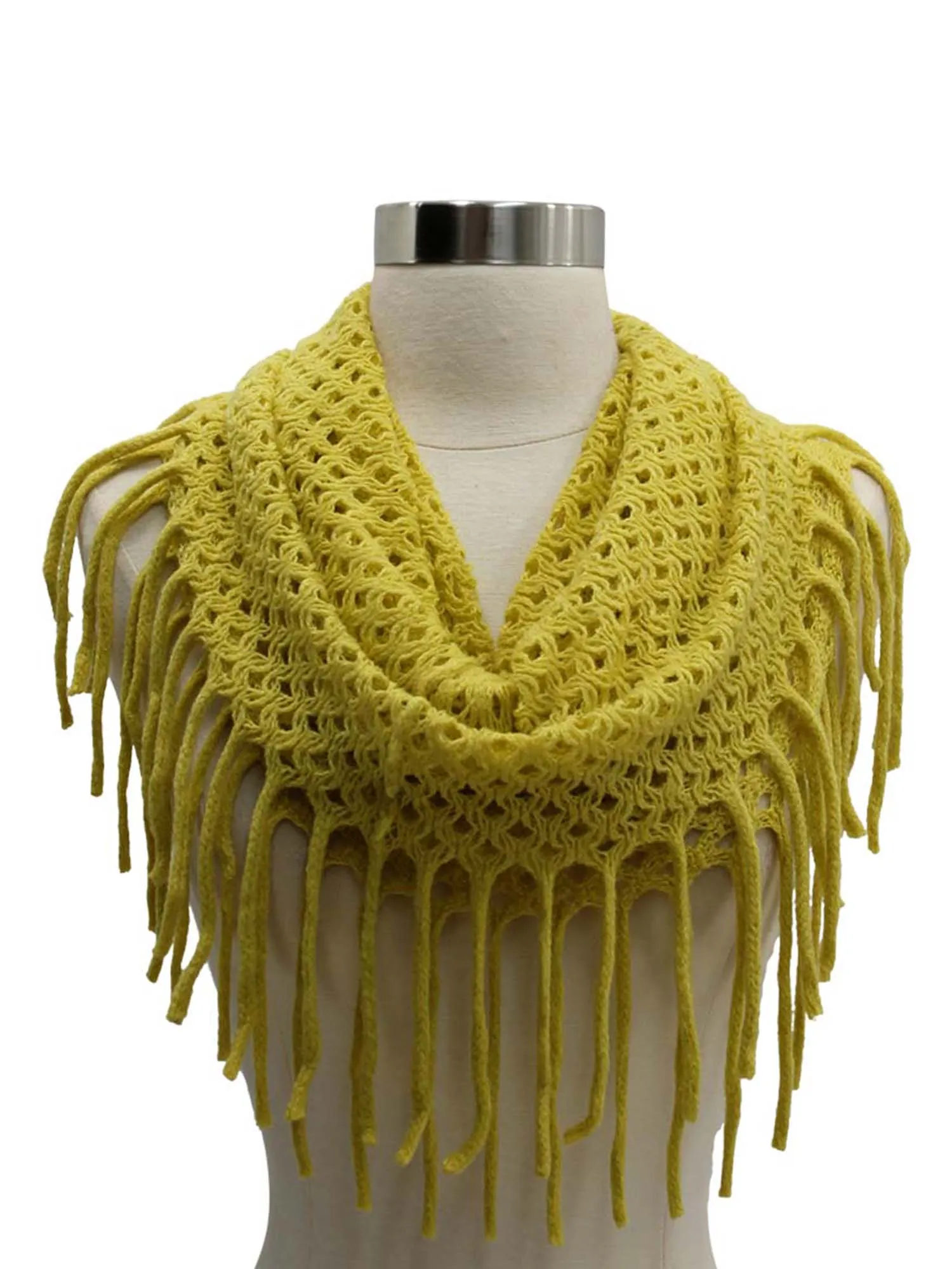 Wispy Knit Circle Infinity Scarf With Fringe