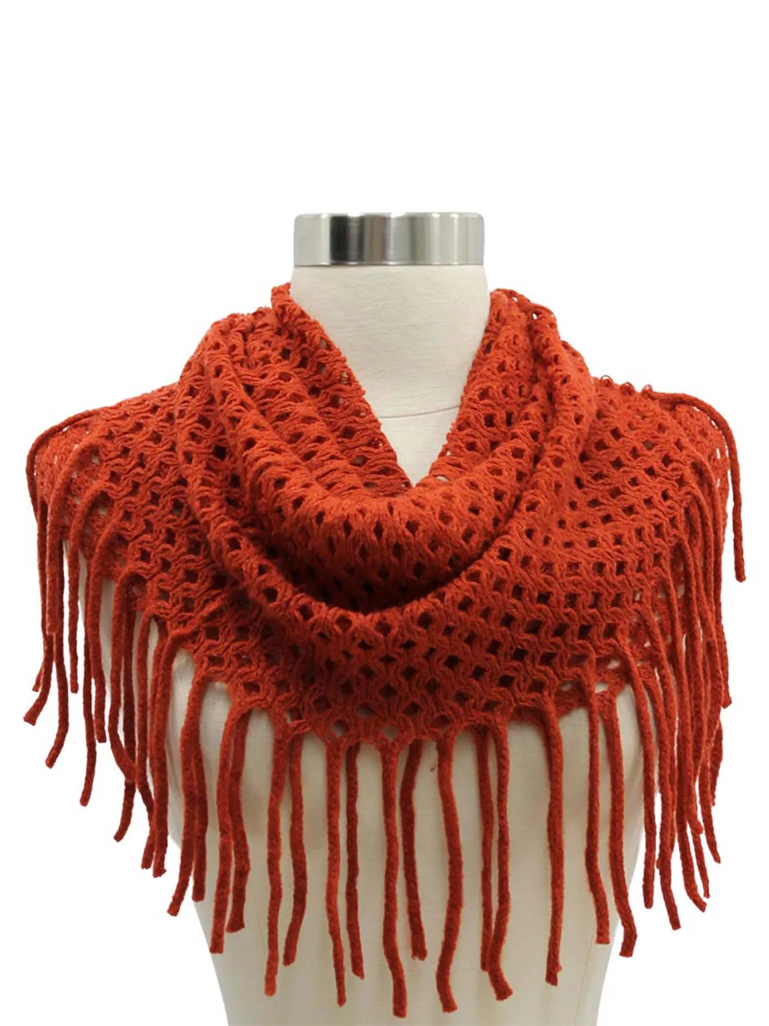 Wispy Knit Circle Infinity Scarf With Fringe