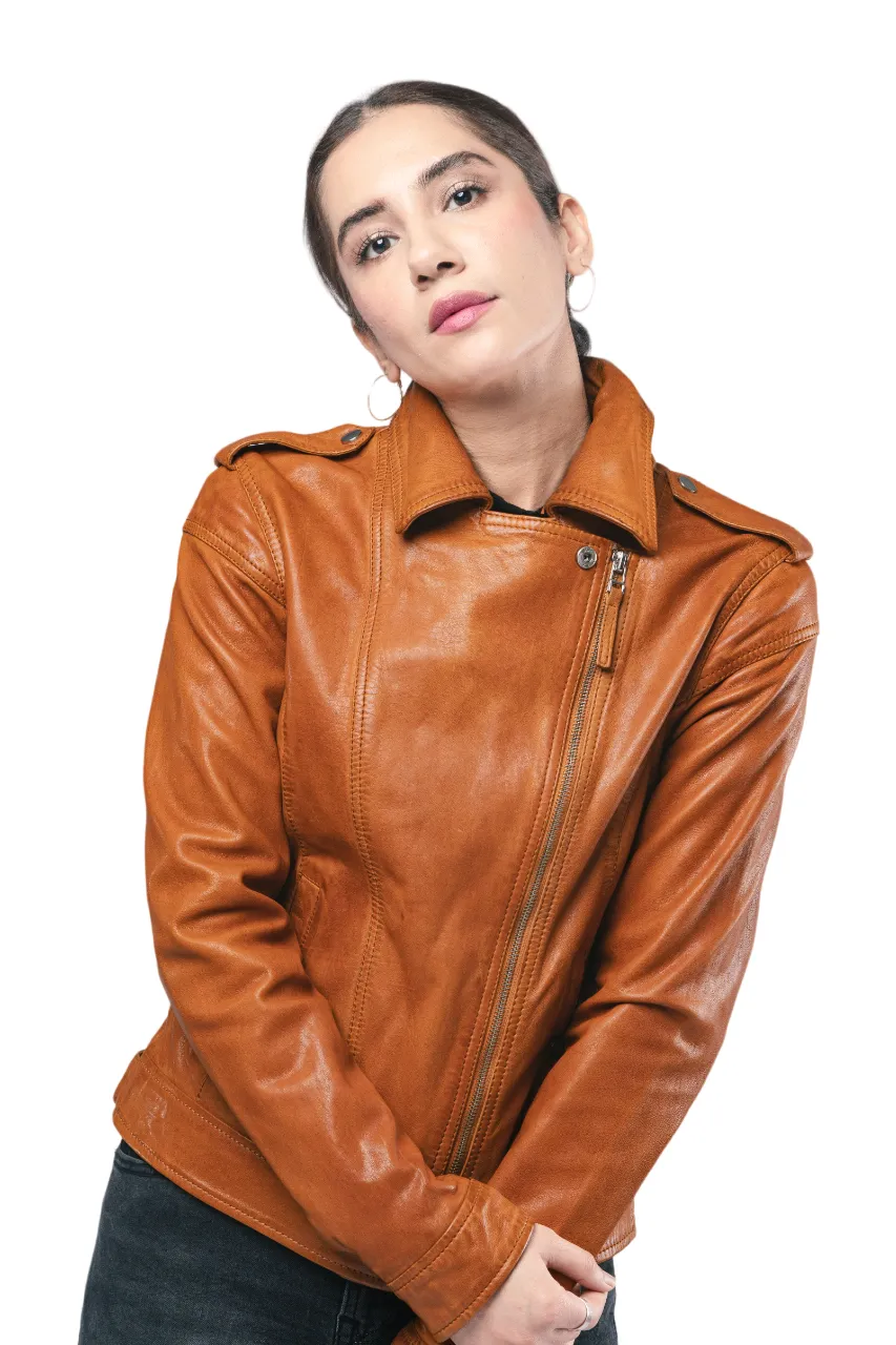 Womens Classic Biker Style Jacket Genuine Sheep Leather Superior Quality Jacket - ELF37